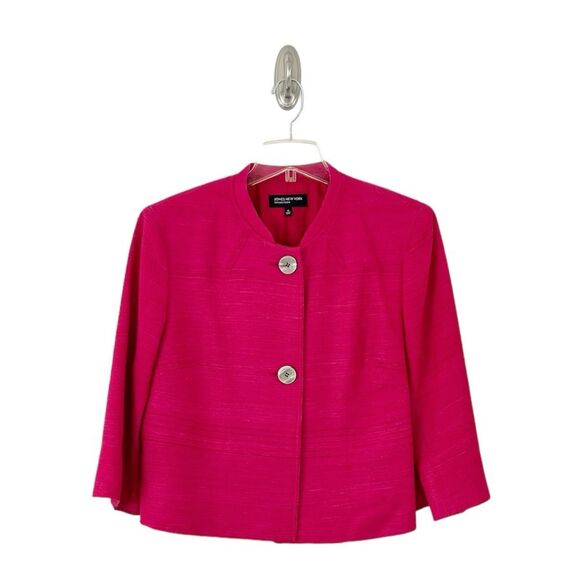 Jones New York Women’s Fuchsia Pink Silk Crop Blazer Size 14 - Picture 1 of 10